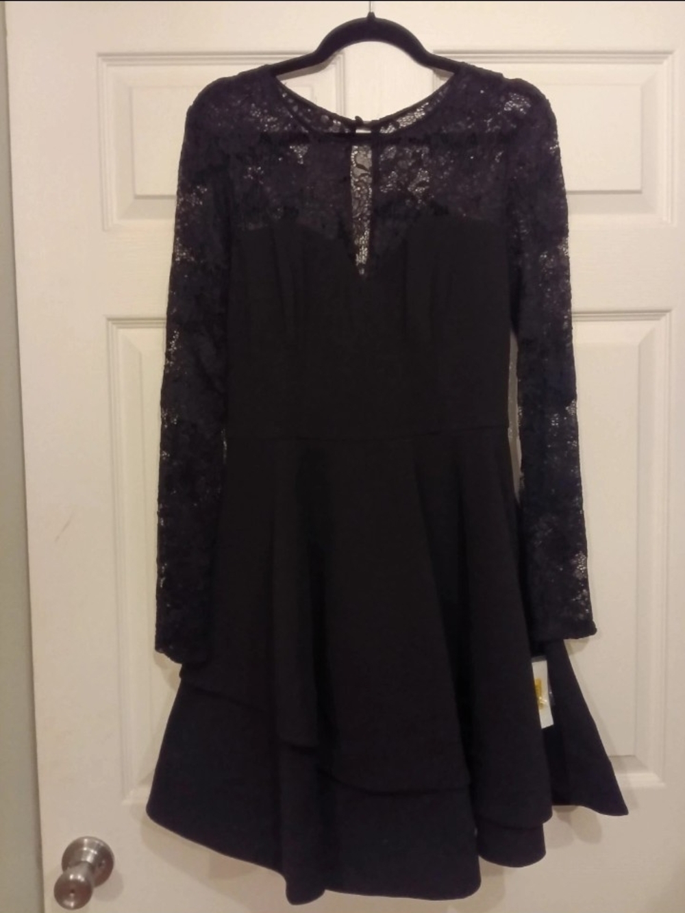 B Darlin Black Lace Long-Sleeve Fit & Flare Dress Youth 11/12 NWT